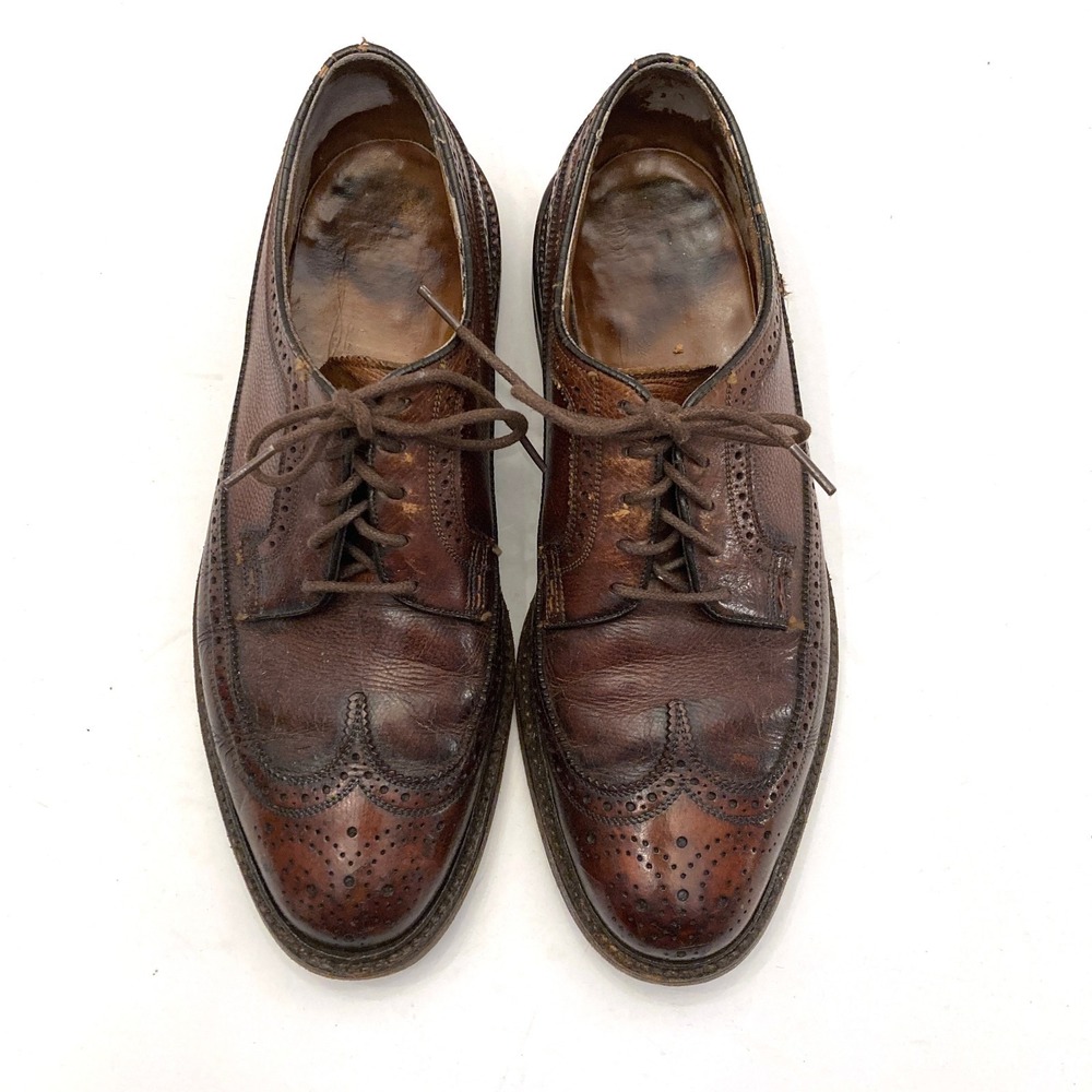 VTG Florsheim Imperial Kenmoor Longwing Gunboat 93602 9.5D Brown USA Distressed
